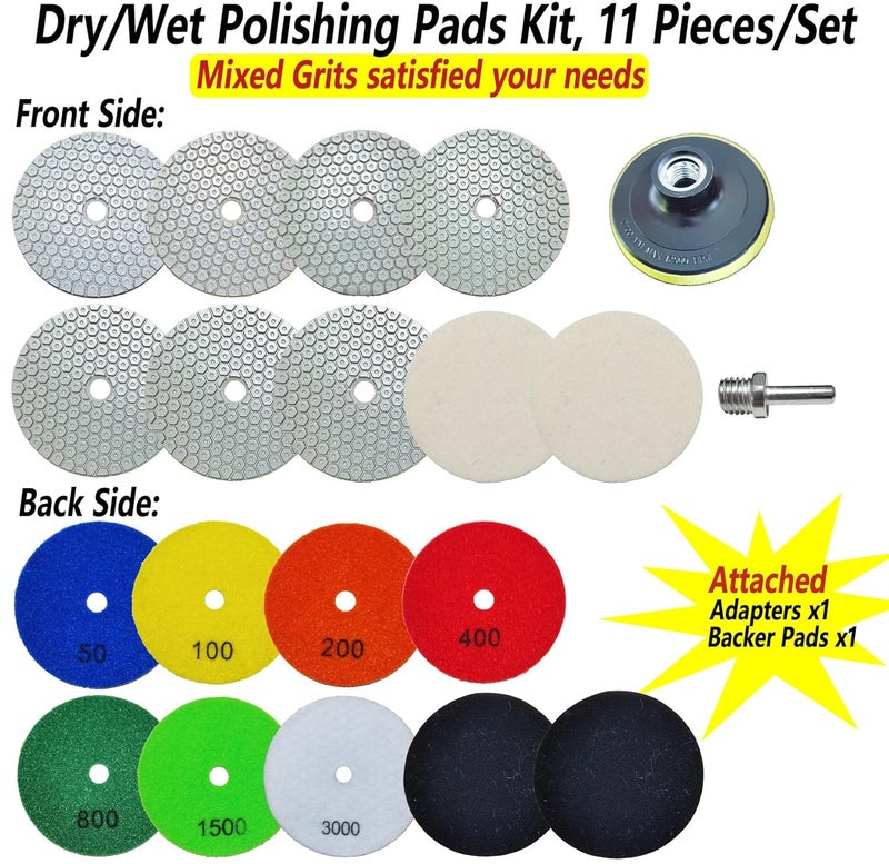 ANTENGDATOOL 4 Inch New Model Dry Diamond Polishing Pads, 11PCS Dry/Wet Marble Polish Pad Kit for Drill Grinder Polisher -Granite Buffing Pad for Concrete Countertop Quartz Stones - Image 2